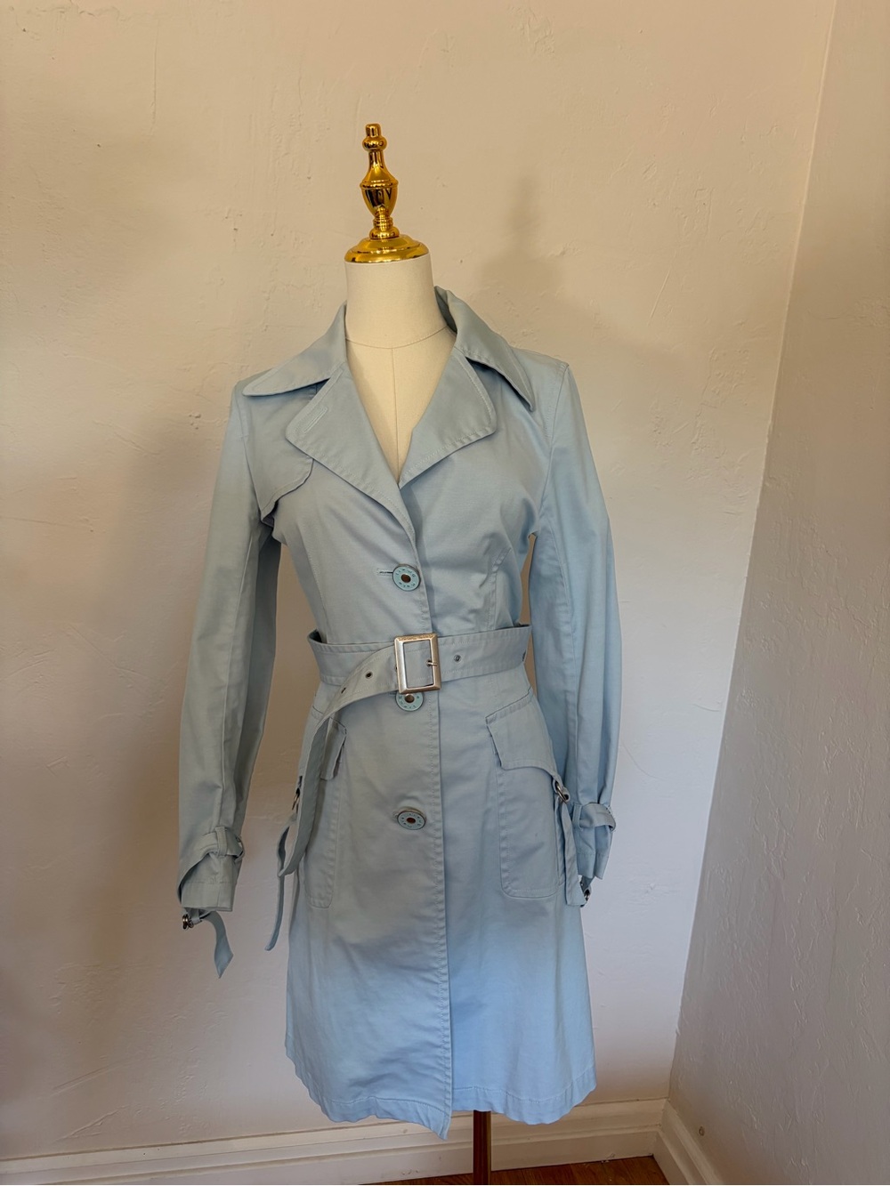 Women's Light Blue Belted Trench Coat